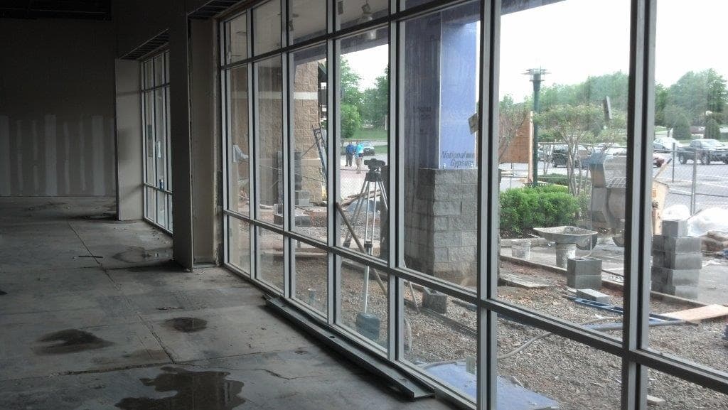 Interior view of a commercial glass entrance
